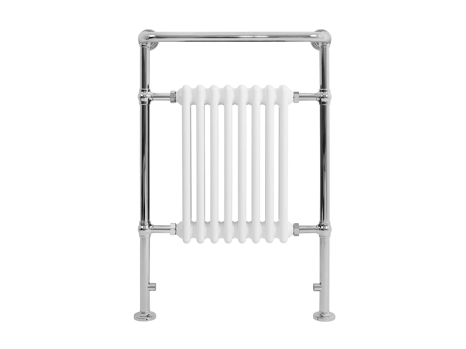 Radiador Toalheiro Tradicional Casa de Banho 950x660 mm Branco, Toalheiro Aquecido com Barra Cromada, 895 W, 8 Colunas, Estilo Clássico Vintage