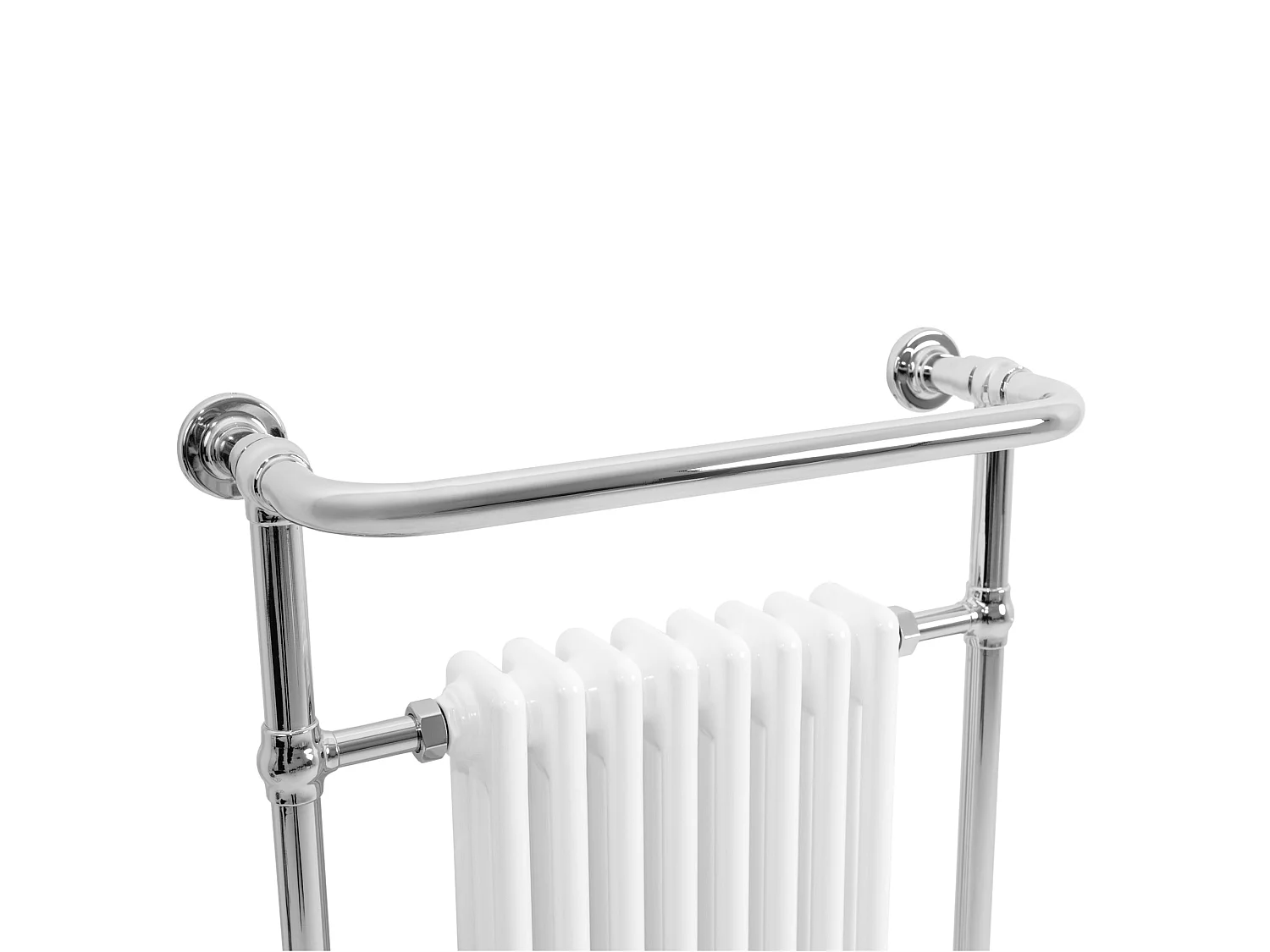 Radiador Toalheiro Tradicional Casa de Banho 950x660 mm Branco, Toalheiro Aquecido com Barra Cromada, 895 W, 8 Colunas, Estilo Clássico Vintage