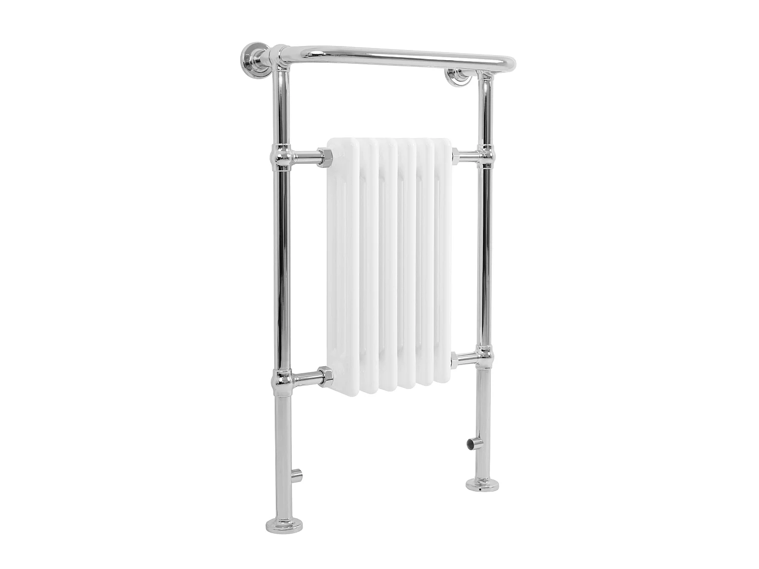 Radiador Toalheiro Tradicional Casa de Banho 950x570 mm Branco, Toalheiro Aquecido com Barra Cromada, 704 W, 6 Colunas, Estilo Clássico Vintage