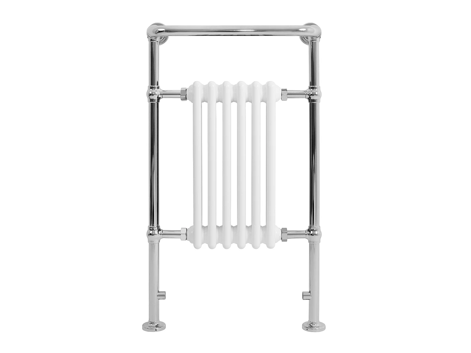 Radiador Toalheiro Tradicional Casa de Banho 950x570 mm Branco, Toalheiro Aquecido com Barra Cromada, 704 W, 6 Colunas, Estilo Clássico Vintage