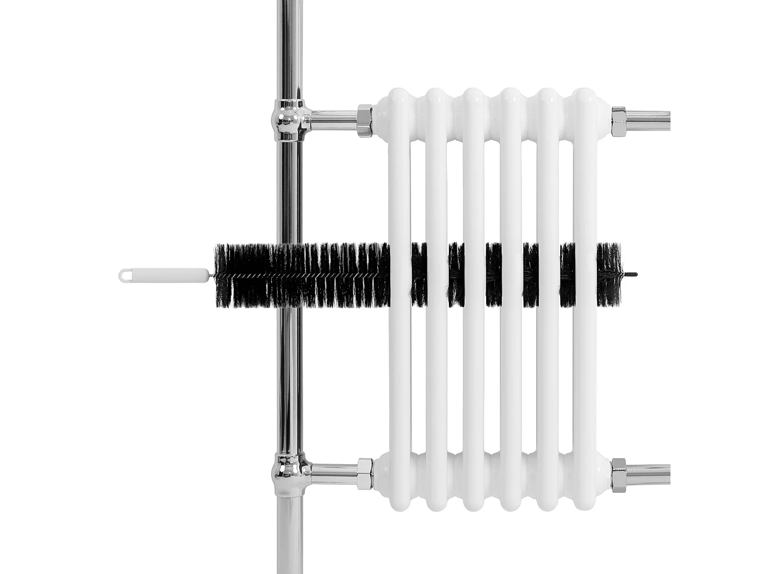 Radiador Toalheiro Tradicional Casa de Banho 950x570 mm Branco, Toalheiro Aquecido com Barra Cromada, 704 W, 6 Colunas, Estilo Clássico Vintage