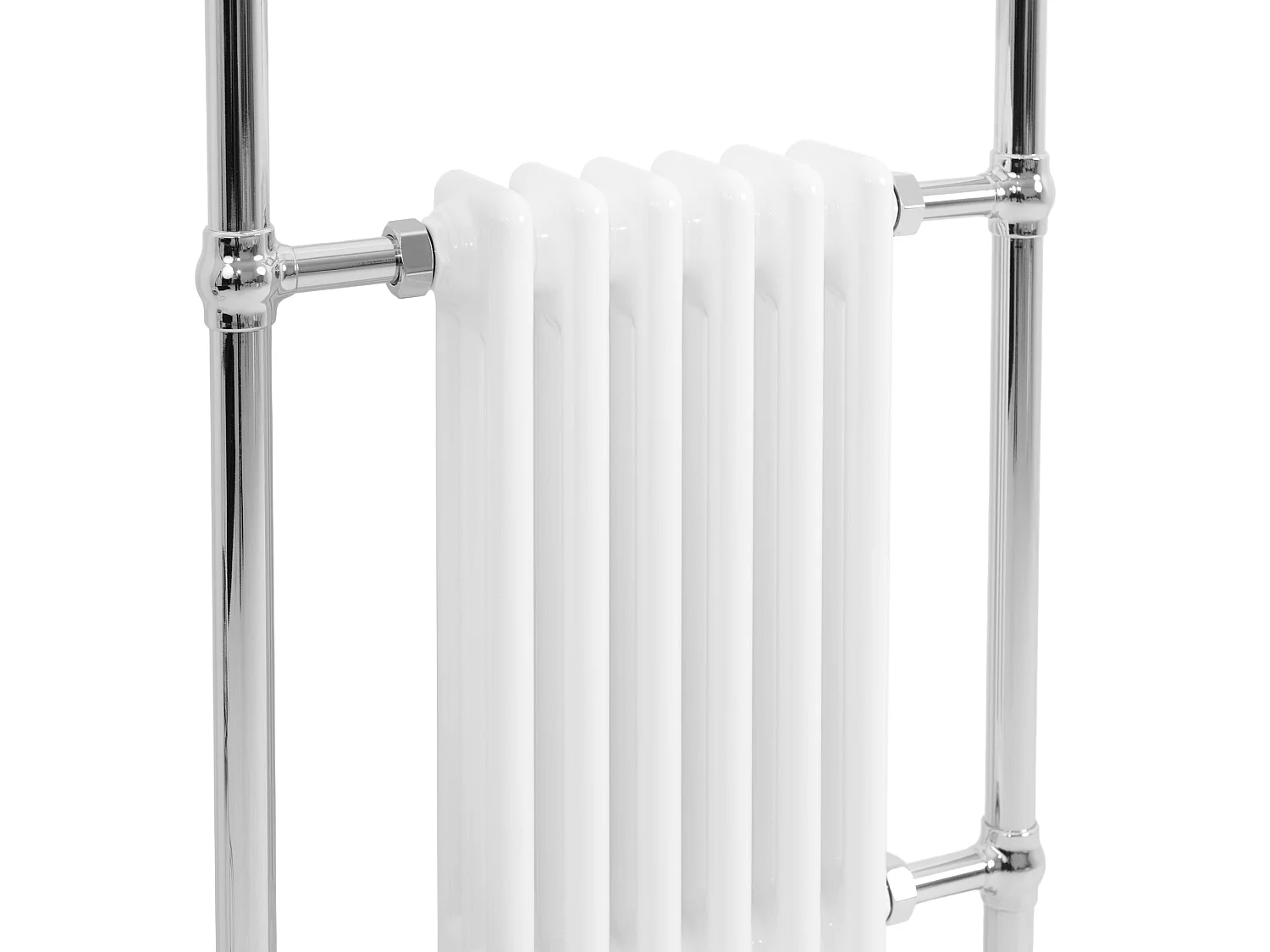Radiador Toalheiro Tradicional Casa de Banho 950x570 mm Branco, Toalheiro Aquecido com Barra Cromada, 704 W, 6 Colunas, Estilo Clássico Vintage