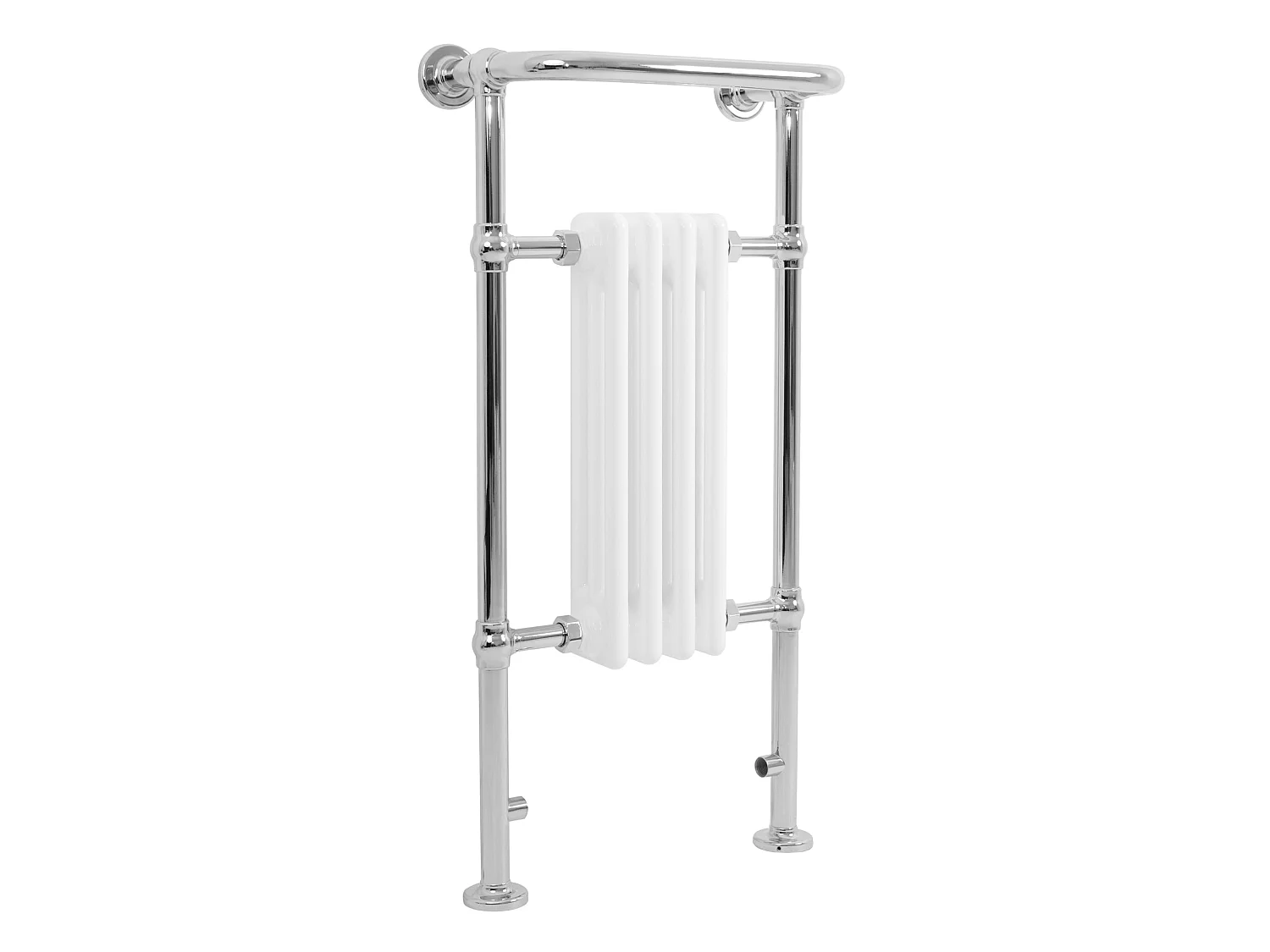 Radiador Toalheiro Tradicional Casa de Banho 950x480 mm Branco, Toalheiro Aquecido com Barra Cromada, 512 W, 4 Colunas, Estilo Clássico Vintage