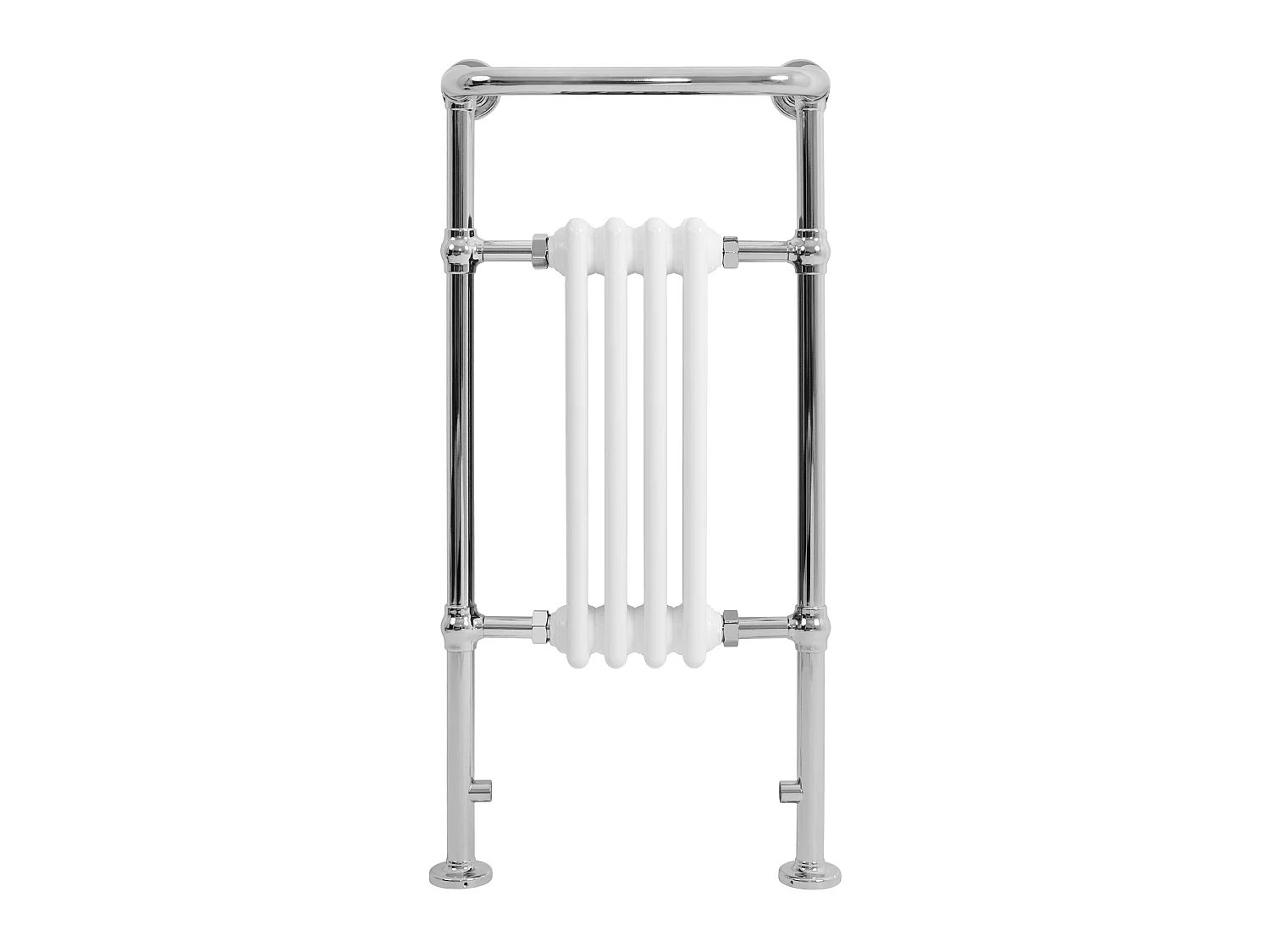 Radiador Toalheiro Tradicional Casa de Banho 950x480 mm Branco, Toalheiro Aquecido com Barra Cromada, 512 W, 4 Colunas, Estilo Clássico Vintage