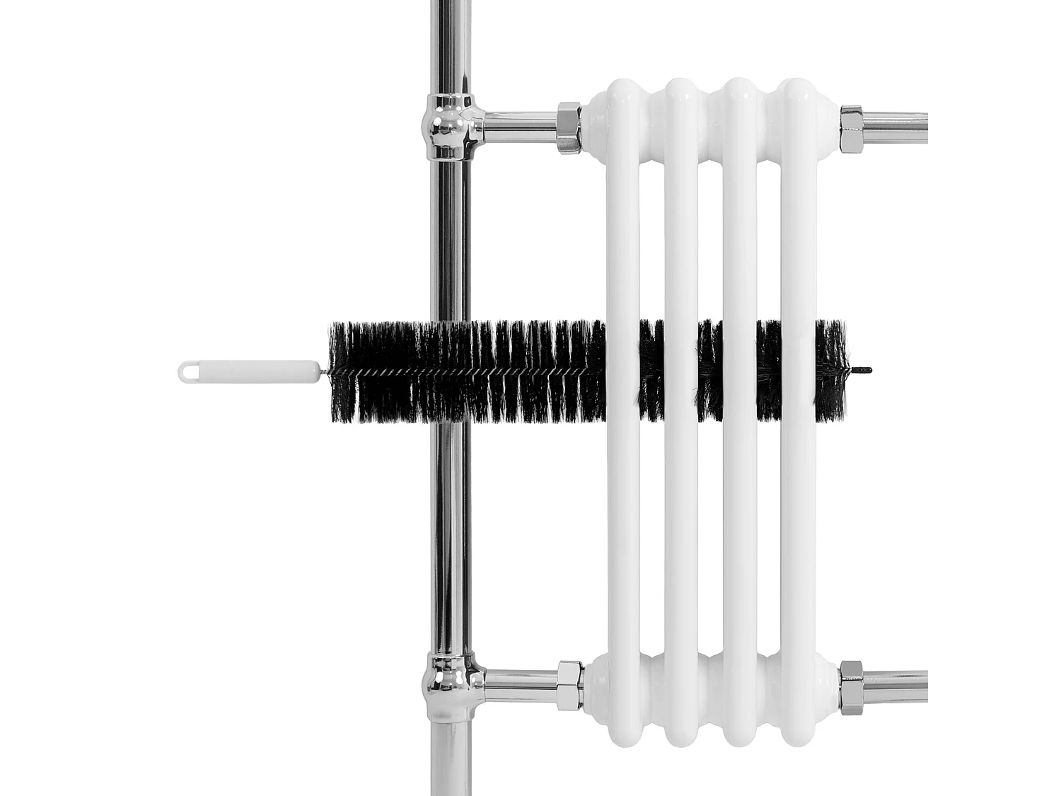Radiador Toalheiro Tradicional Casa de Banho 950x480 mm Branco, Toalheiro Aquecido com Barra Cromada, 512 W, 4 Colunas, Estilo Clássico Vintage