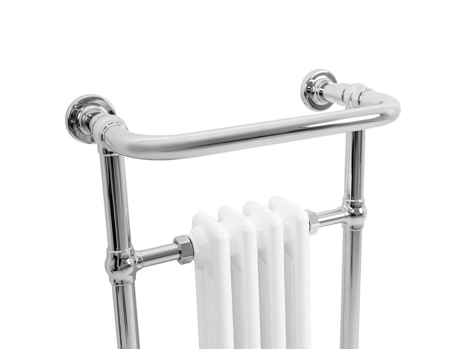 Radiador Toalheiro Tradicional Casa de Banho 950x480 mm Branco, Toalheiro Aquecido com Barra Cromada, 512 W, 4 Colunas, Estilo Clássico Vintage