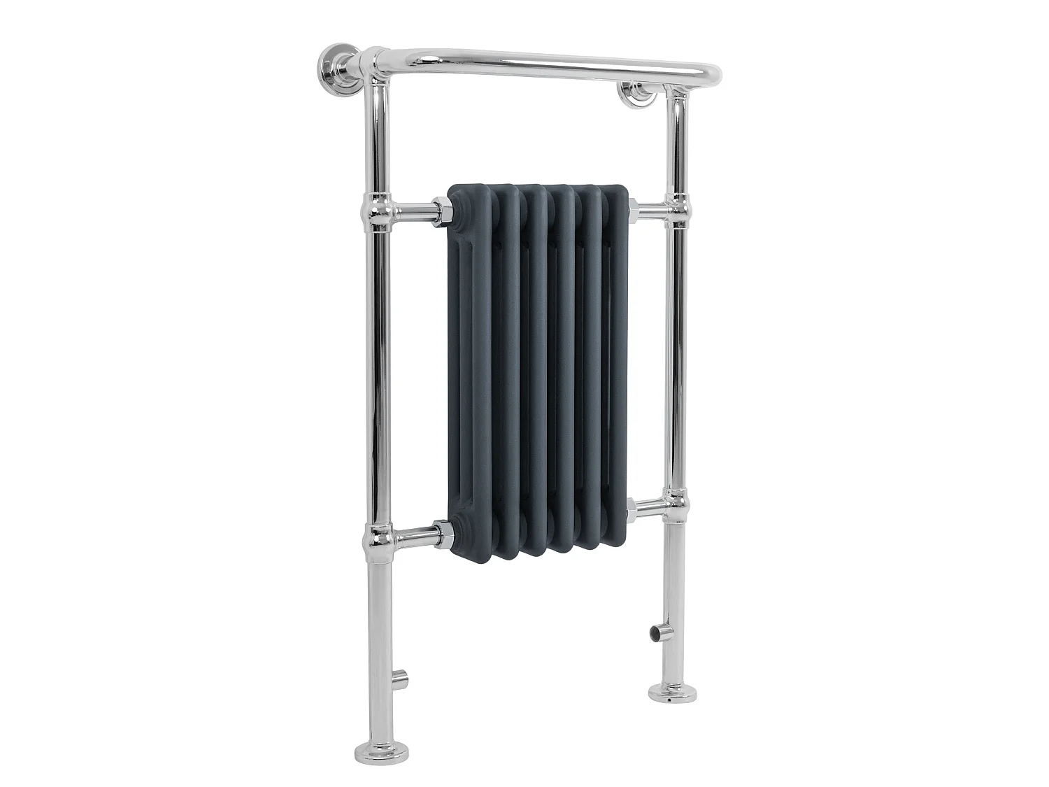 Radiador Toalheiro Tradicional Casa de Banho 950x570 mm Cinza Antracite, Toalheiro Aquecido com Barra Cromada, 704 W, 6 Colunas, Estilo Clássico Vintage