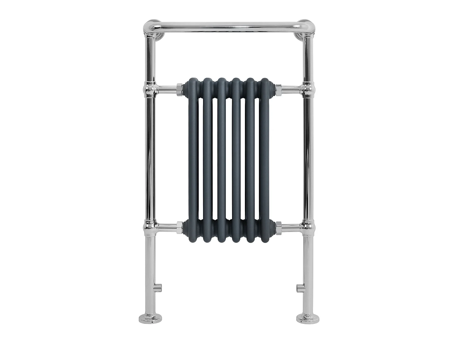 Radiador Toalheiro Tradicional Casa de Banho 950x570 mm Cinza Antracite, Toalheiro Aquecido com Barra Cromada, 704 W, 6 Colunas, Estilo Clássico Vintage