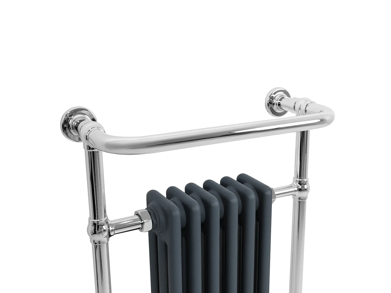 Radiador Toalheiro Tradicional Casa de Banho 950x570 mm Cinza Antracite, Toalheiro Aquecido com Barra Cromada, 704 W, 6 Colunas, Estilo Clássico Vintage