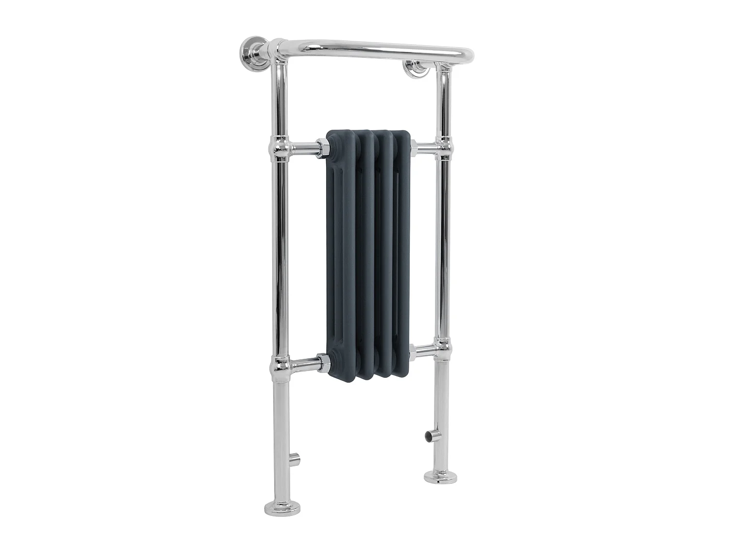 Radiador Toalheiro Tradicional Casa de Banho 950x480 mm Cinza Antracite, Toalheiro Aquecido com Barra Cromada, 512 W, 4 Colunas, Estilo Clássico Vintage