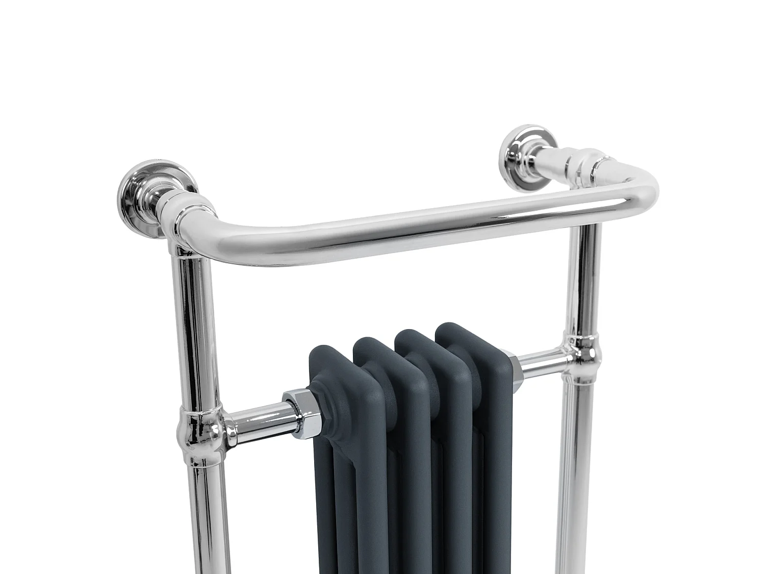 Radiador Toalheiro Tradicional Casa de Banho 950x480 mm Cinza Antracite, Toalheiro Aquecido com Barra Cromada, 512 W, 4 Colunas, Estilo Clássico Vintage