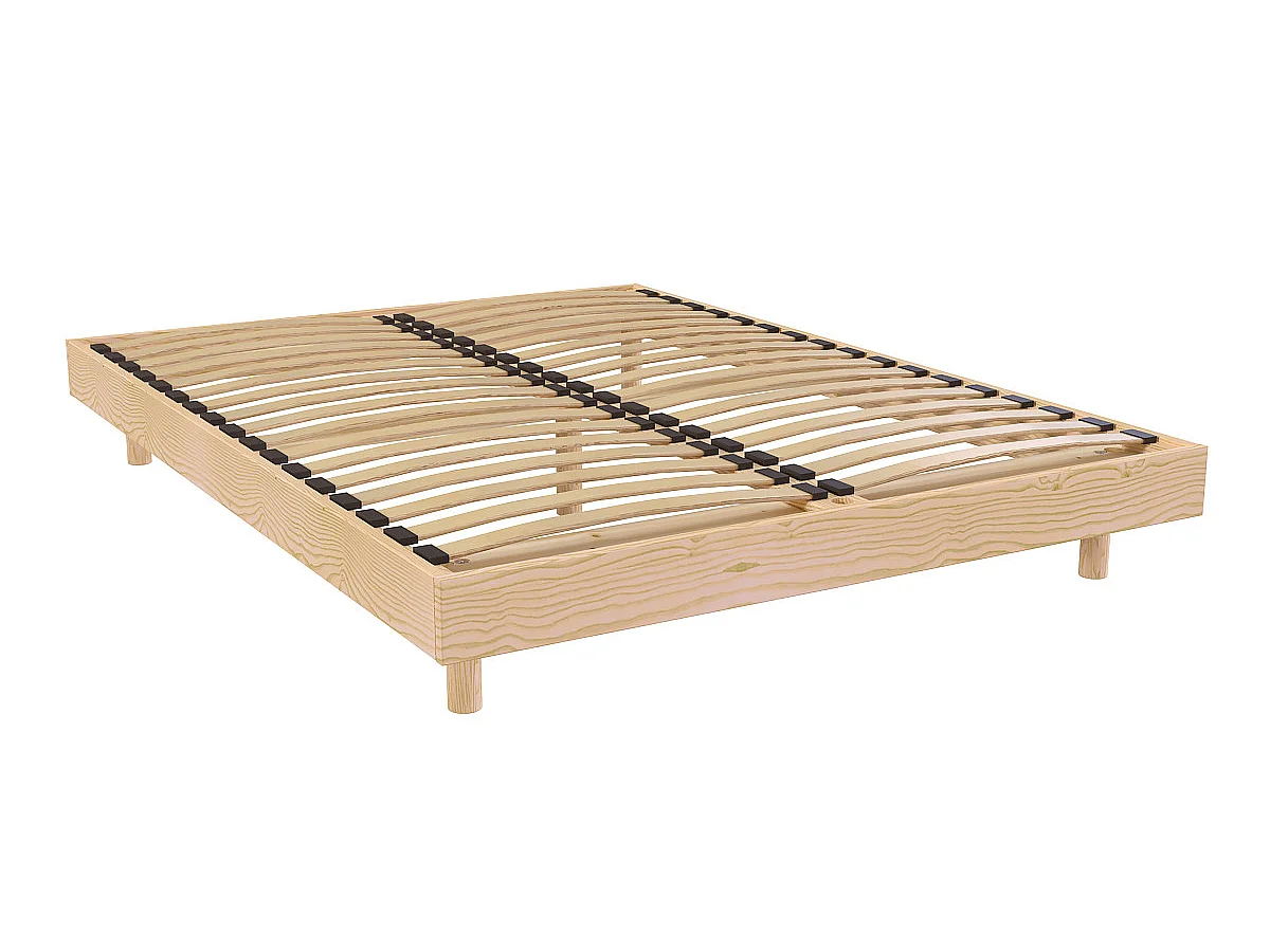 Sommier à lattes 2 places bois Kit France - 140x190, Brut (sans vernis)
