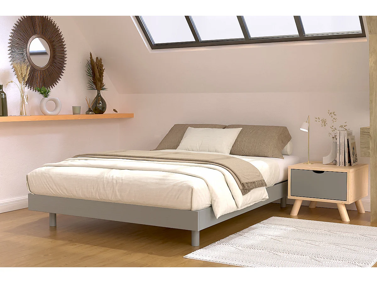 Sommier à lattes 2 places bois Kit France - 140x190, Gris