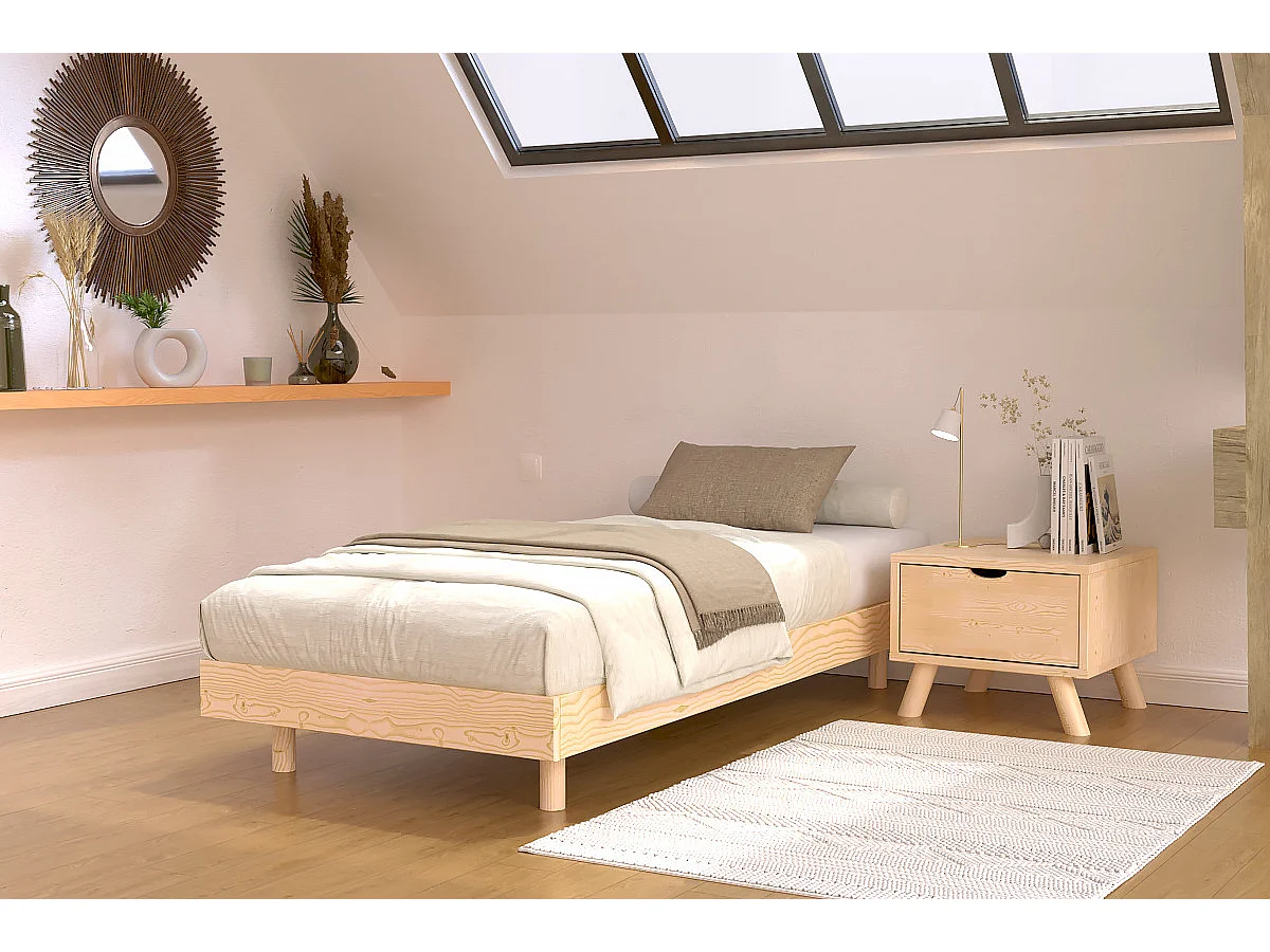 Sommier à lattes 1 place bois Kit France - 90x200, Vernis Naturel