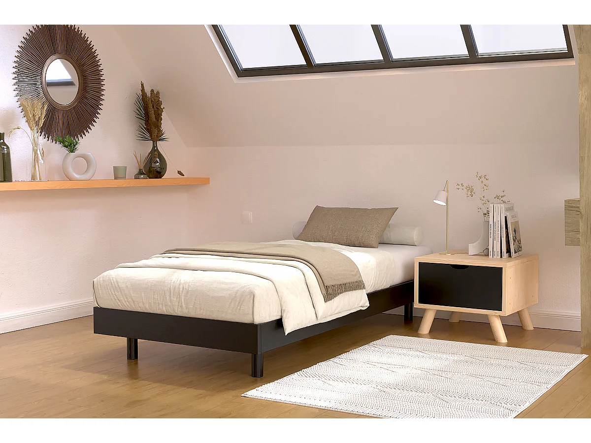 Lattenbodem 1-persoons hout Kit France - 80x200, Zwart