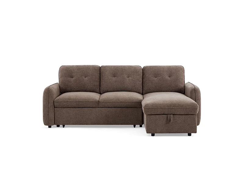Canapé d'angle convertible réversible chenille 4 places marron DEAUVILLE