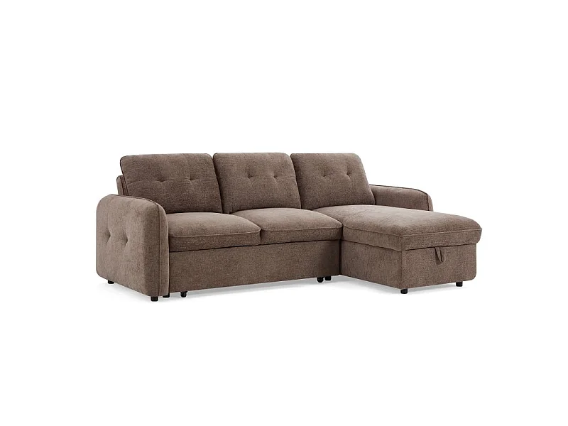 Canapé d'angle convertible réversible chenille 4 places marron DEAUVILLE