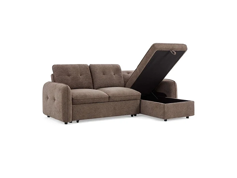 Canapé d'angle convertible réversible chenille 4 places marron DEAUVILLE