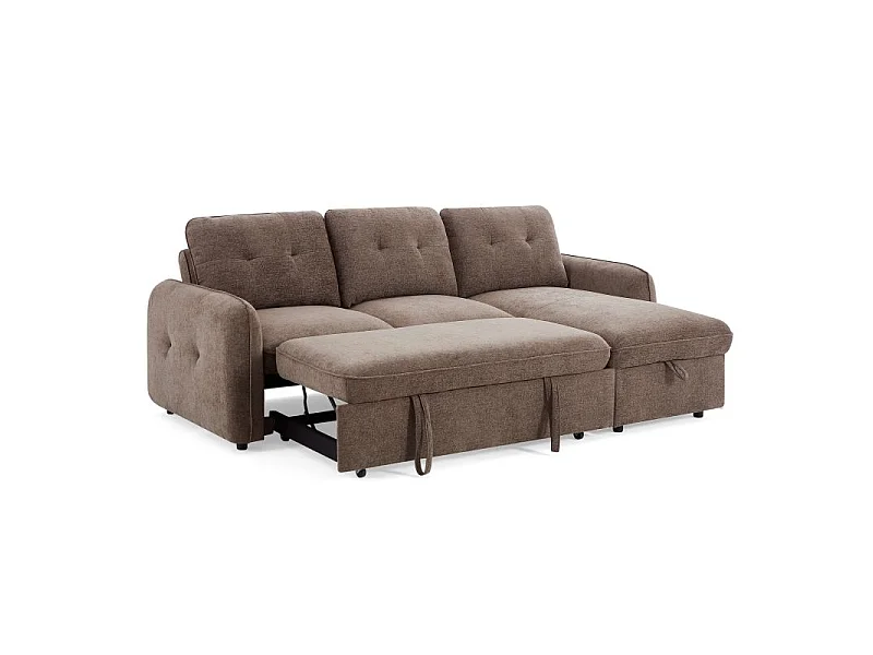 Canapé d'angle convertible réversible chenille 4 places marron DEAUVILLE