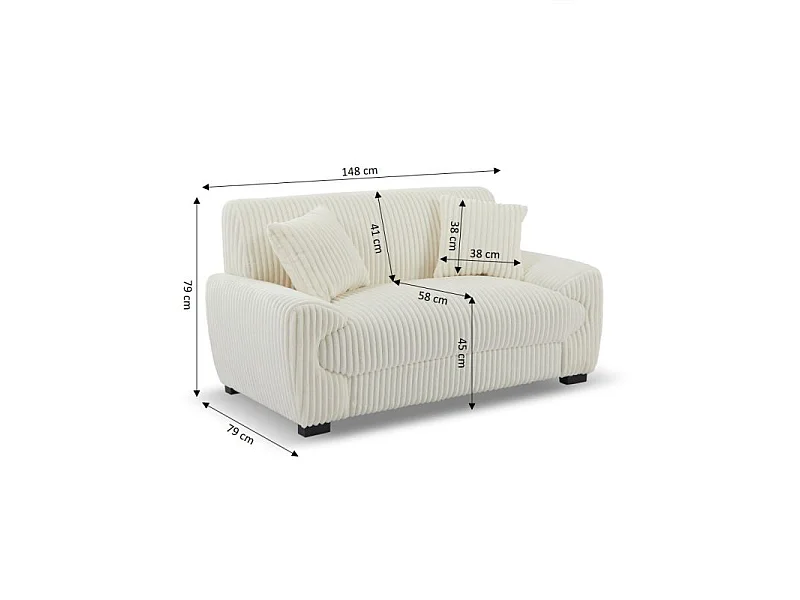 Canapé droit velours côtelé 2 places beige CELESTE