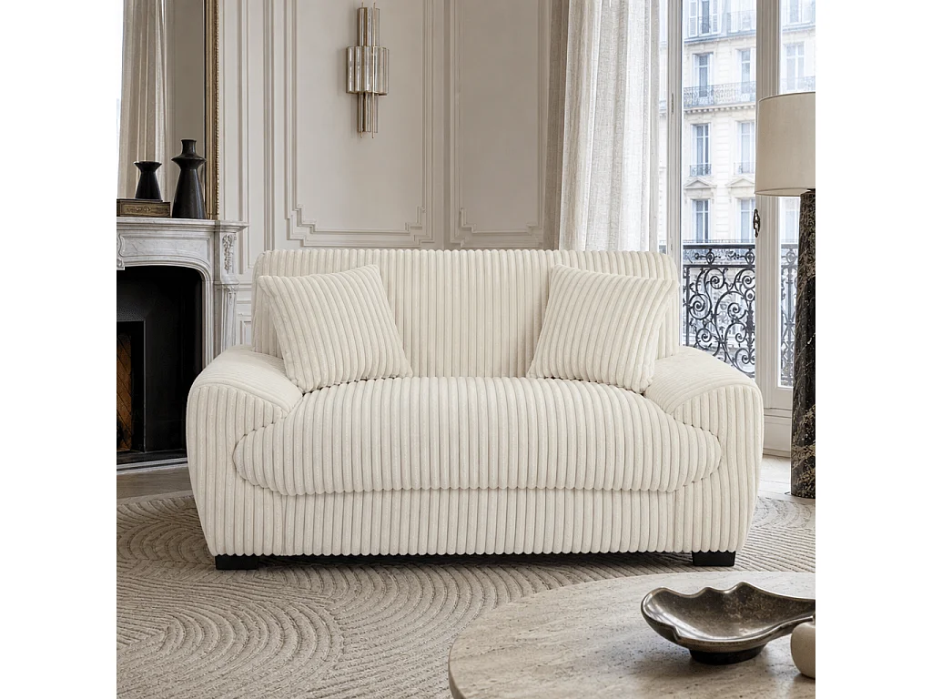 Canapé droit velours côtelé 2 places beige CELESTE
