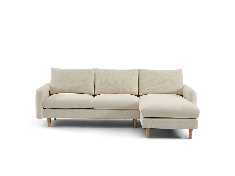 Canapé d'angle fixe réversible tissu chenille 4 places beige VENDOME