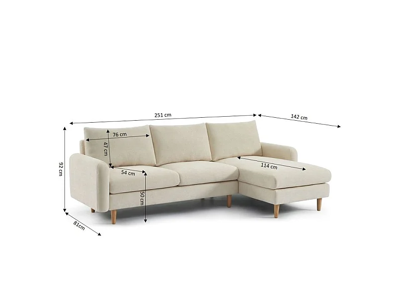 Canapé d'angle fixe réversible tissu chenille 4 places beige VENDOME