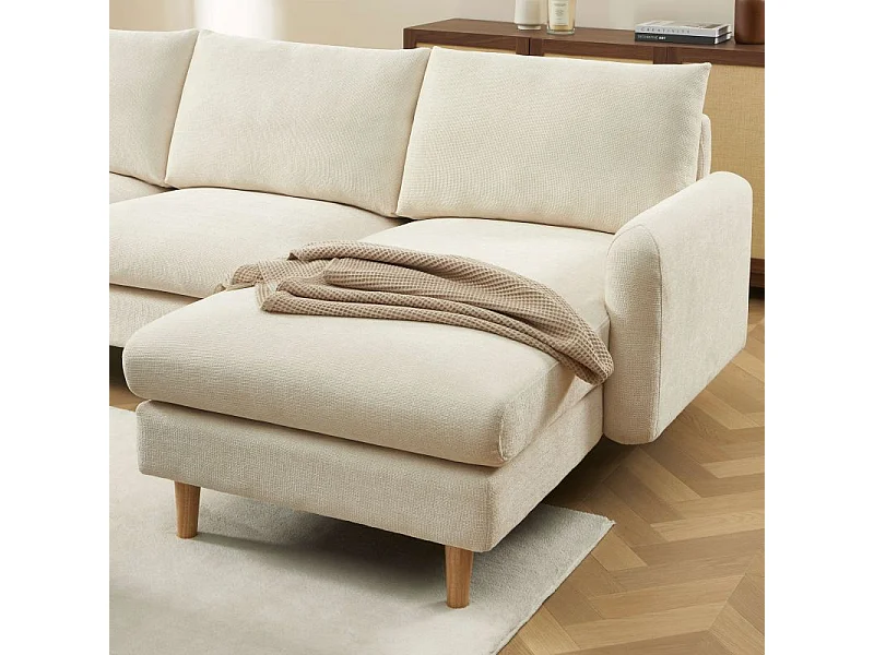 Canapé d'angle fixe réversible tissu chenille 4 places beige VENDOME