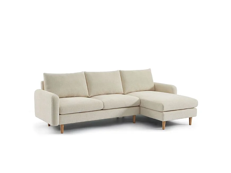 Canapé d'angle fixe réversible tissu chenille 4 places beige VENDOME