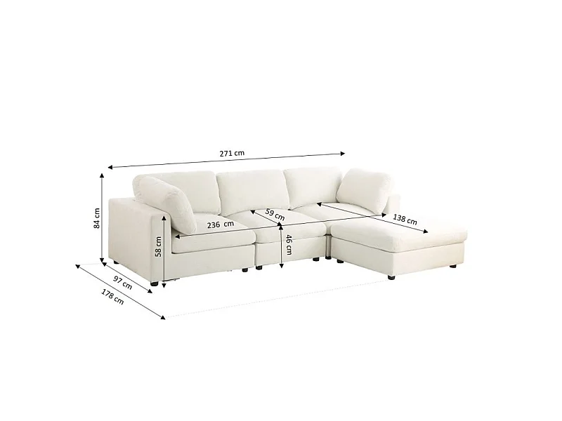 Canapé d'angle modulable tissu 4 places beige MINERVE
