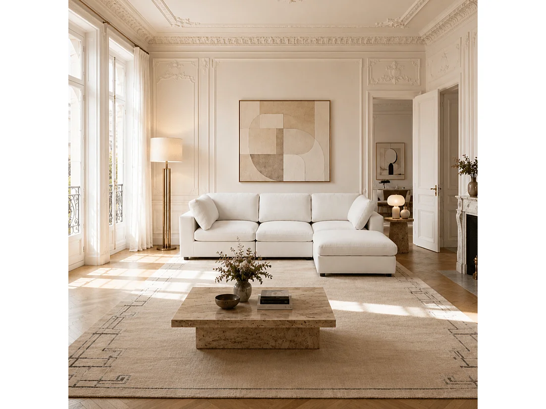 Canapé d'angle modulable tissu 4 places beige MINERVE