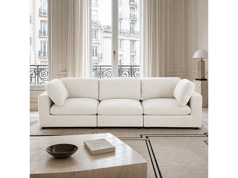 Canapé d'angle modulable tissu 4 places beige MINERVE
