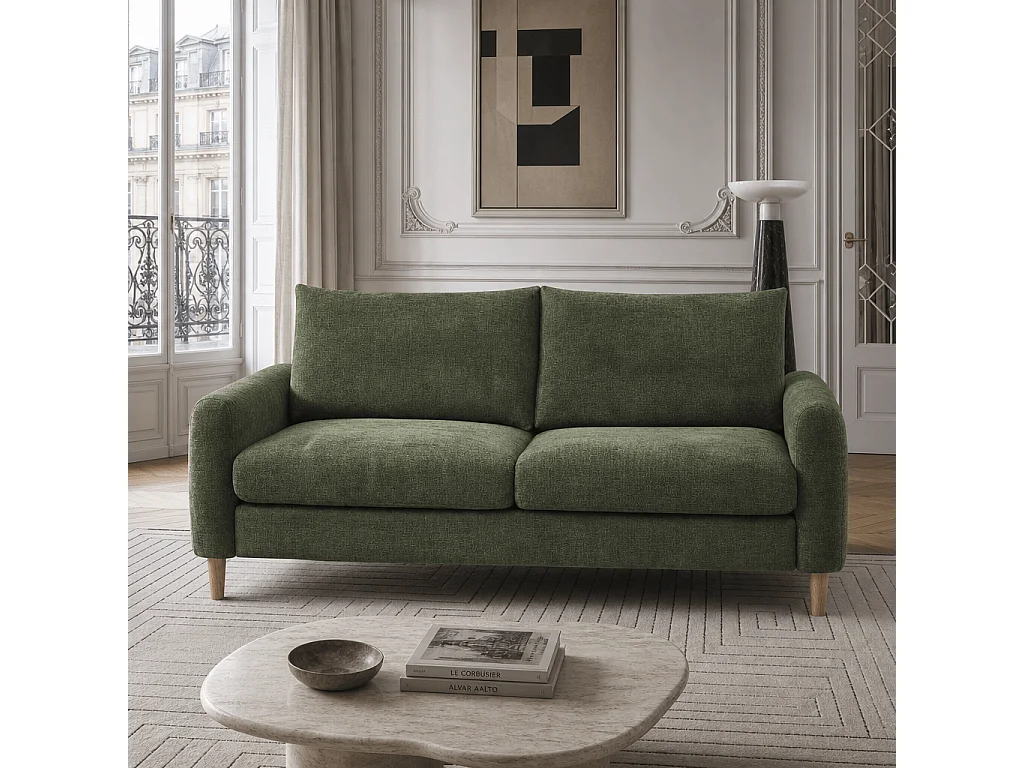 Canapé 3 places en tissu chenille vert VENDOME