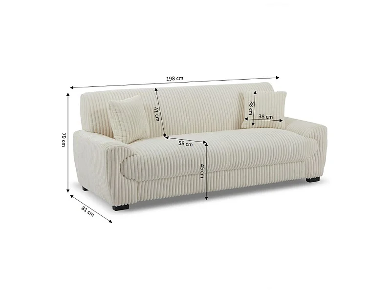 Canapé droit velours côtelé 3 places beige CELESTE