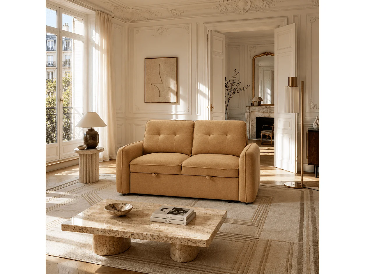 Canapé droit convertible chenille 2 places orange DEAUVILLE