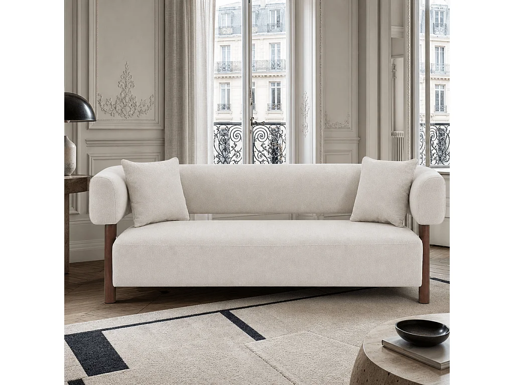 Canapé droit tissu 3 places beige RIVAGE