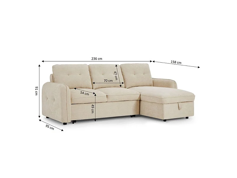 Canapé d'angle convertible réversible chenille 4 places beige DEAUVILLE