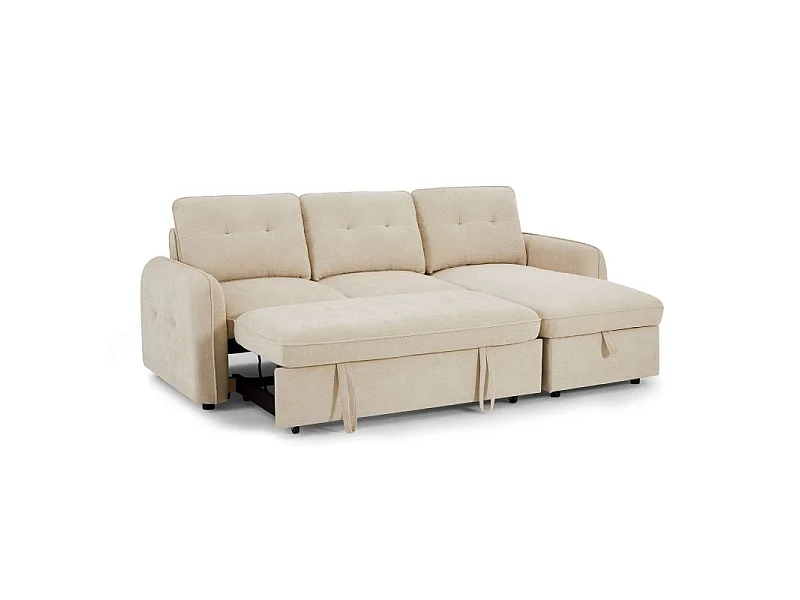 Canapé d'angle convertible réversible chenille 4 places beige DEAUVILLE