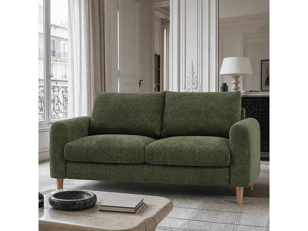 Canapé 2 places en tissu chenille vert VENDOME