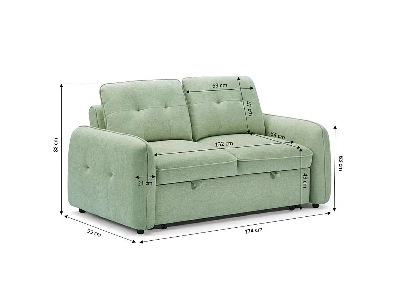 Canapé droit convertible chenille 2 places vert DEAUVILLE