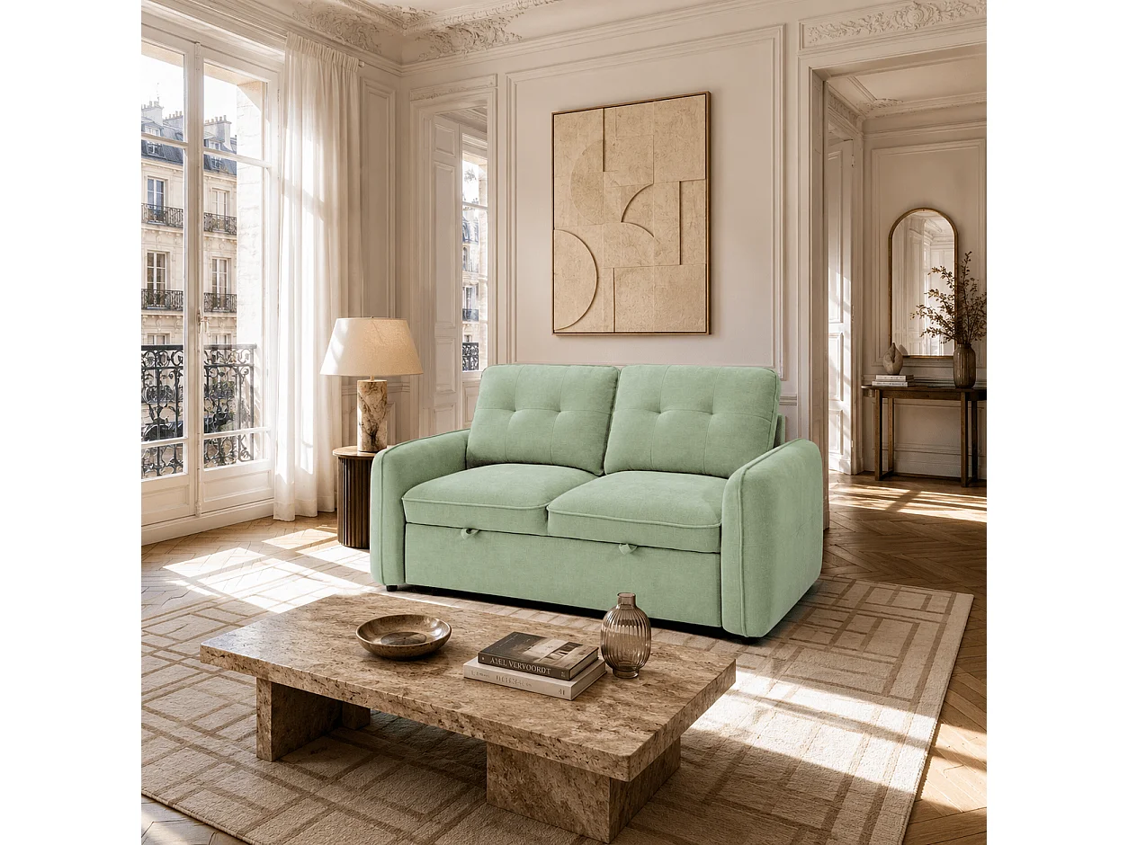 Canapé droit convertible chenille 2 places vert DEAUVILLE