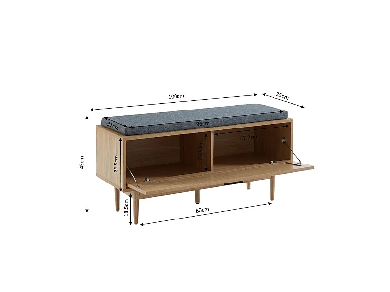 Banc à chaussures cannage rotin 1 porte 100cm ZIRCON
