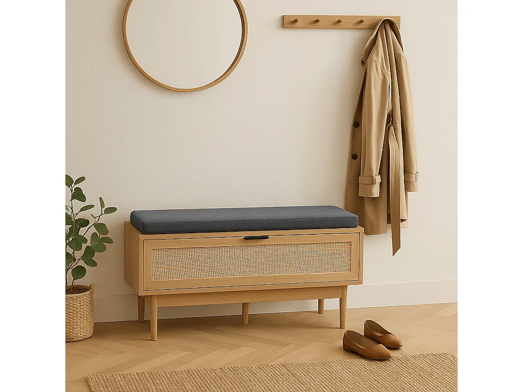 Banc à chaussures cannage rotin 1 porte 100cm ZIRCON