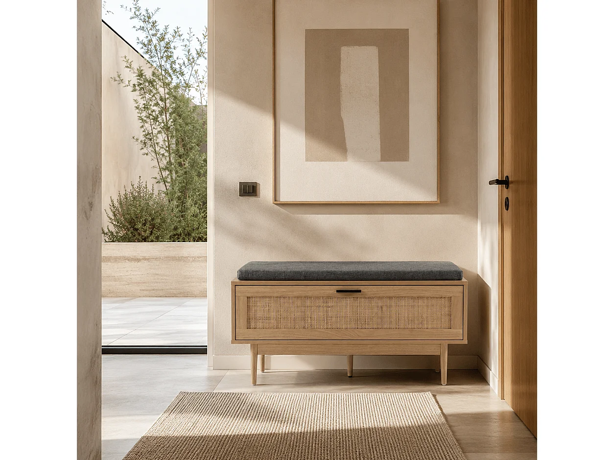 Banc à chaussures cannage rotin 1 porte 100cm ZIRCON