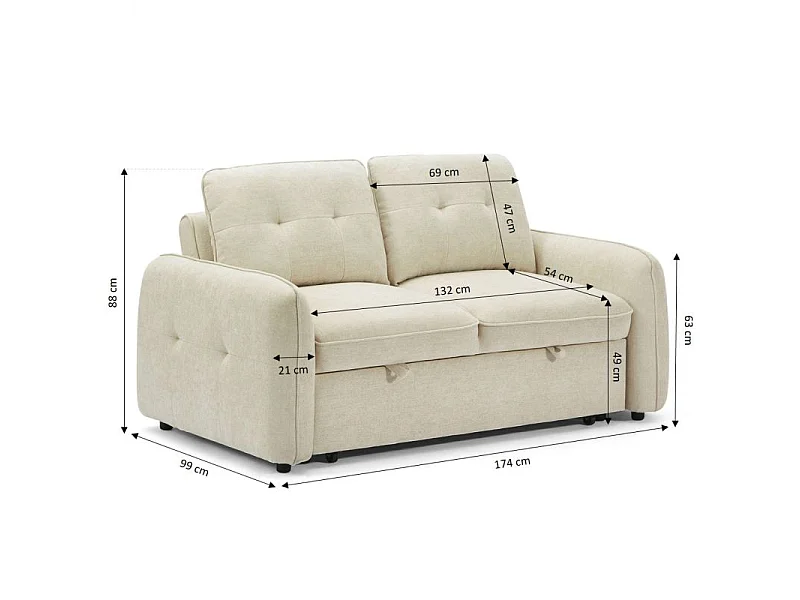 Canapé droit convertible chenille 2 places beige DEAUVILLE