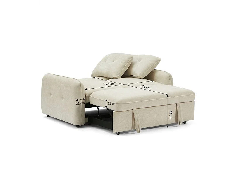 Canapé droit convertible chenille 2 places beige DEAUVILLE