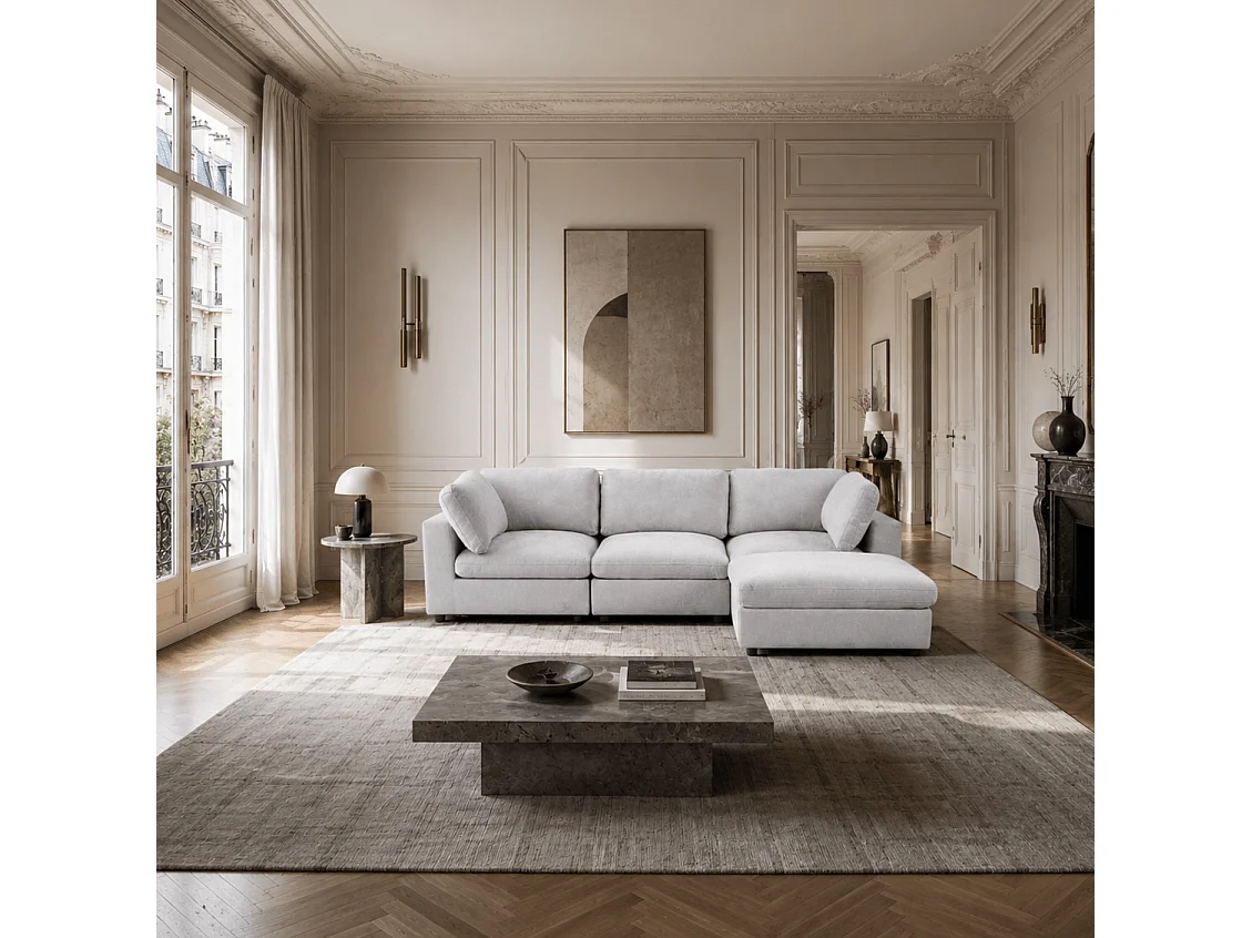Canapé d'angle modulable tissu 4 places gris MINERVE