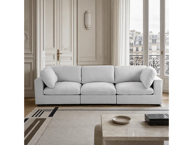 Canapé d'angle modulable tissu 4 places gris MINERVE