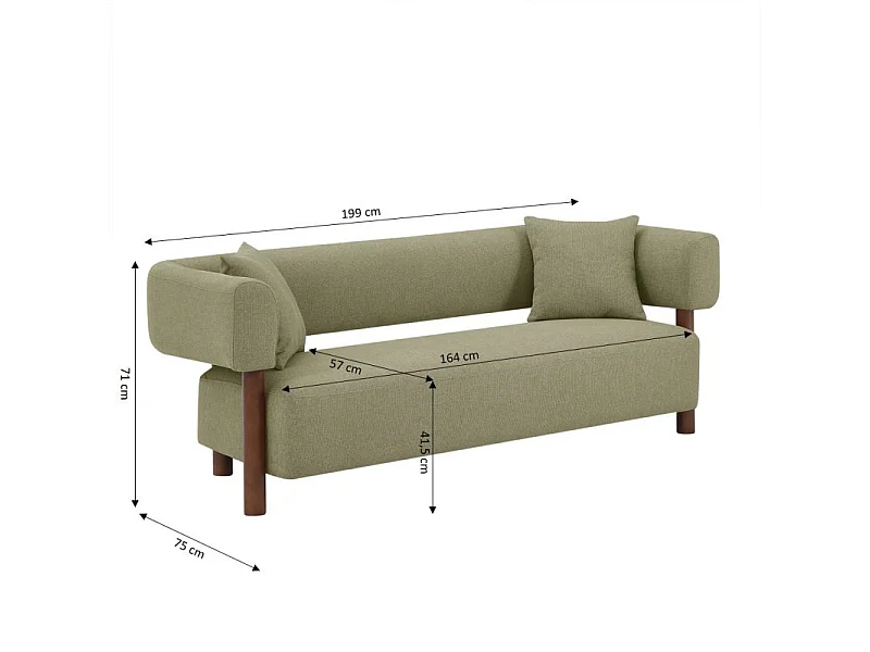 Canapé droit tissu 3 places kaki RIVAGE
