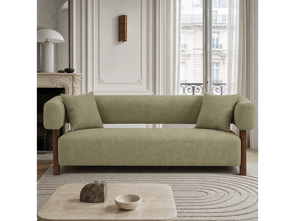 Canapé droit tissu 3 places kaki RIVAGE